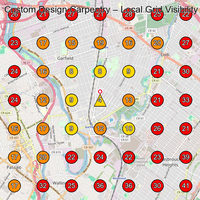 Custom Design Carpentry GeoGrid visibility map for Carpenter in Wallington